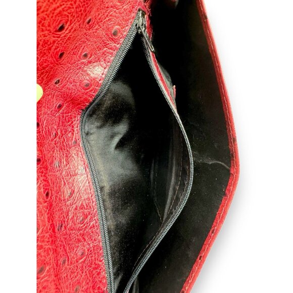 Echt 2 Prym Brick Red Ostrich Leather Clutch Bag Vintage - Picture 6 of 7